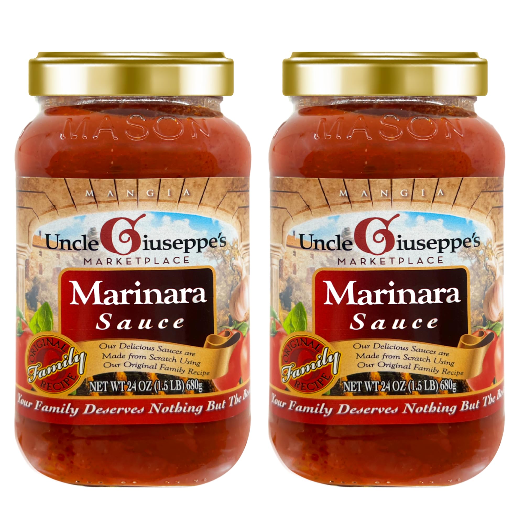 Uncle Giuseppe’s Marinara Sauce, 24 oz | Classic Italian Tomato Sauce with Garlic, Basil & Olive Oil | Homestyle Pasta Sauce | All-Natural, No