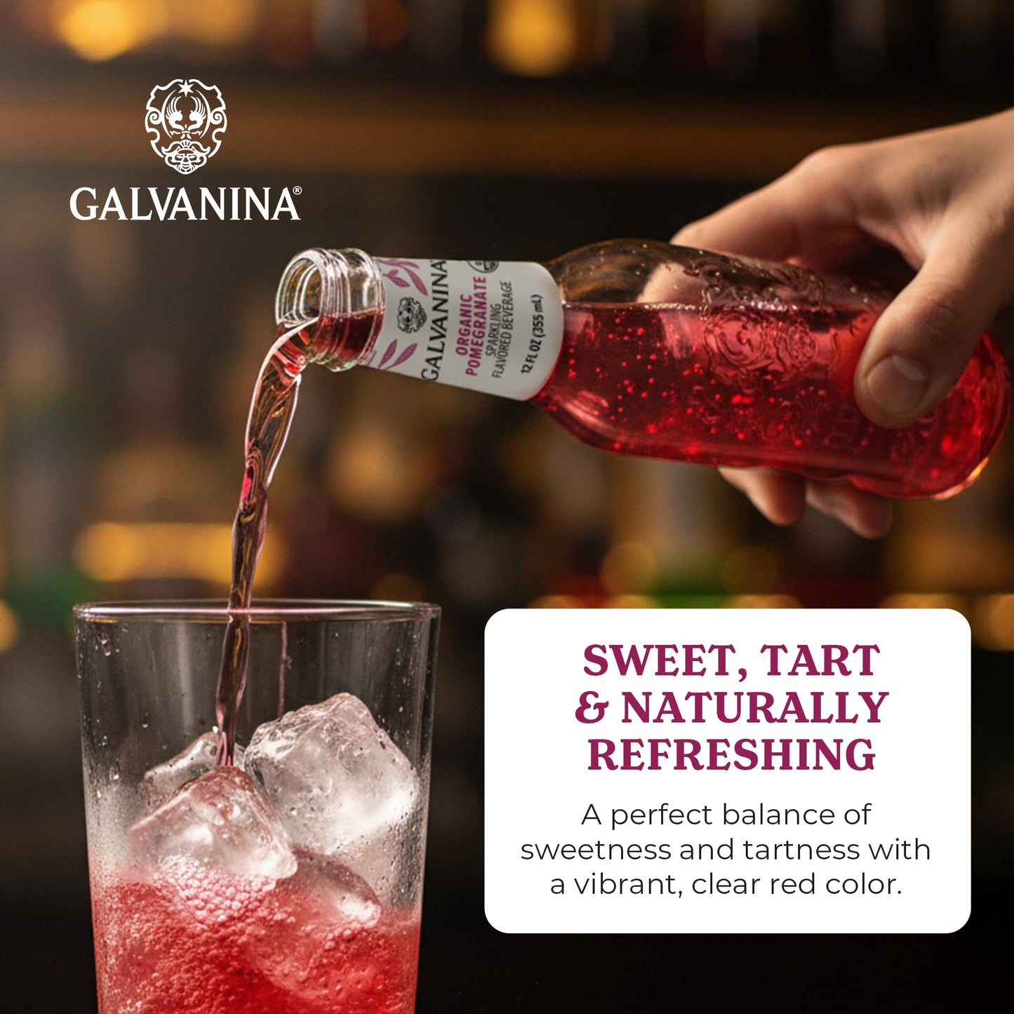 Galvanina Pomegranate - Premium Organic Italian Sparkling Soda, 12 fl oz (6 Glass Bottles) | Made with Organic Mediterranean Pomegranates, Naturally