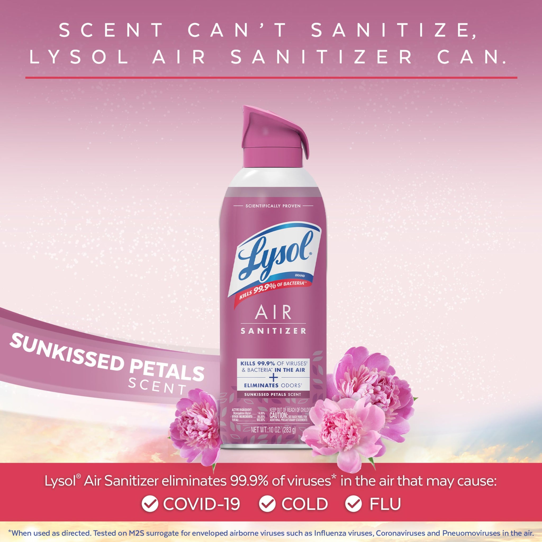 Lysol Air Sanitizer Spray with Bacterial Odor Eliminator for Home & Office, Sanitizing Air Spray, Air Freshener Alternative, Sunkissed Petals Scent