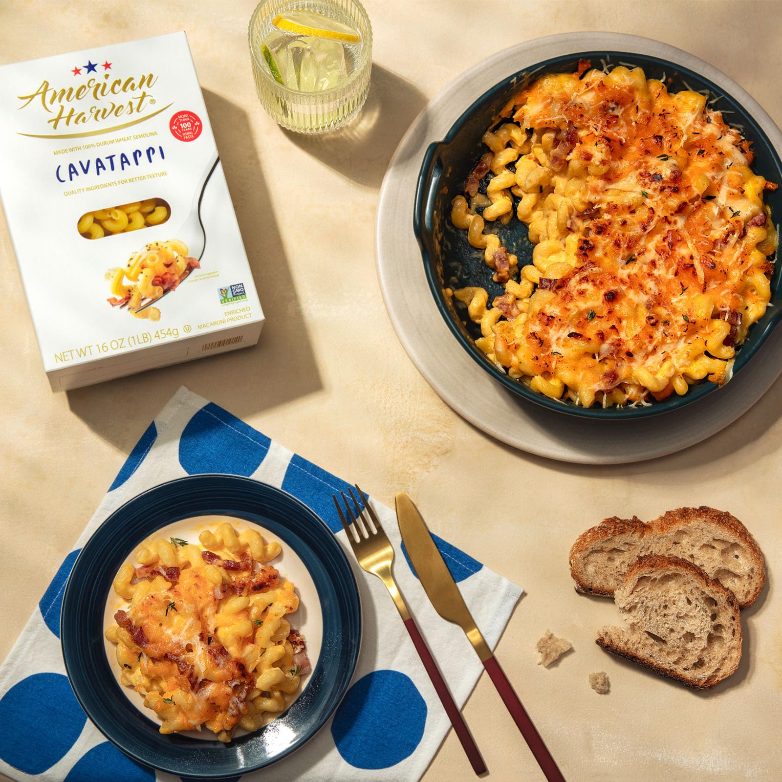 AMERICAN HARVEST, Cavatappi Pasta, Enriched Durum Wheat, 16 oz (12 Pack) | Made in America, Non-GMO, Fast-Cook, Pantry Staple | 100 Years