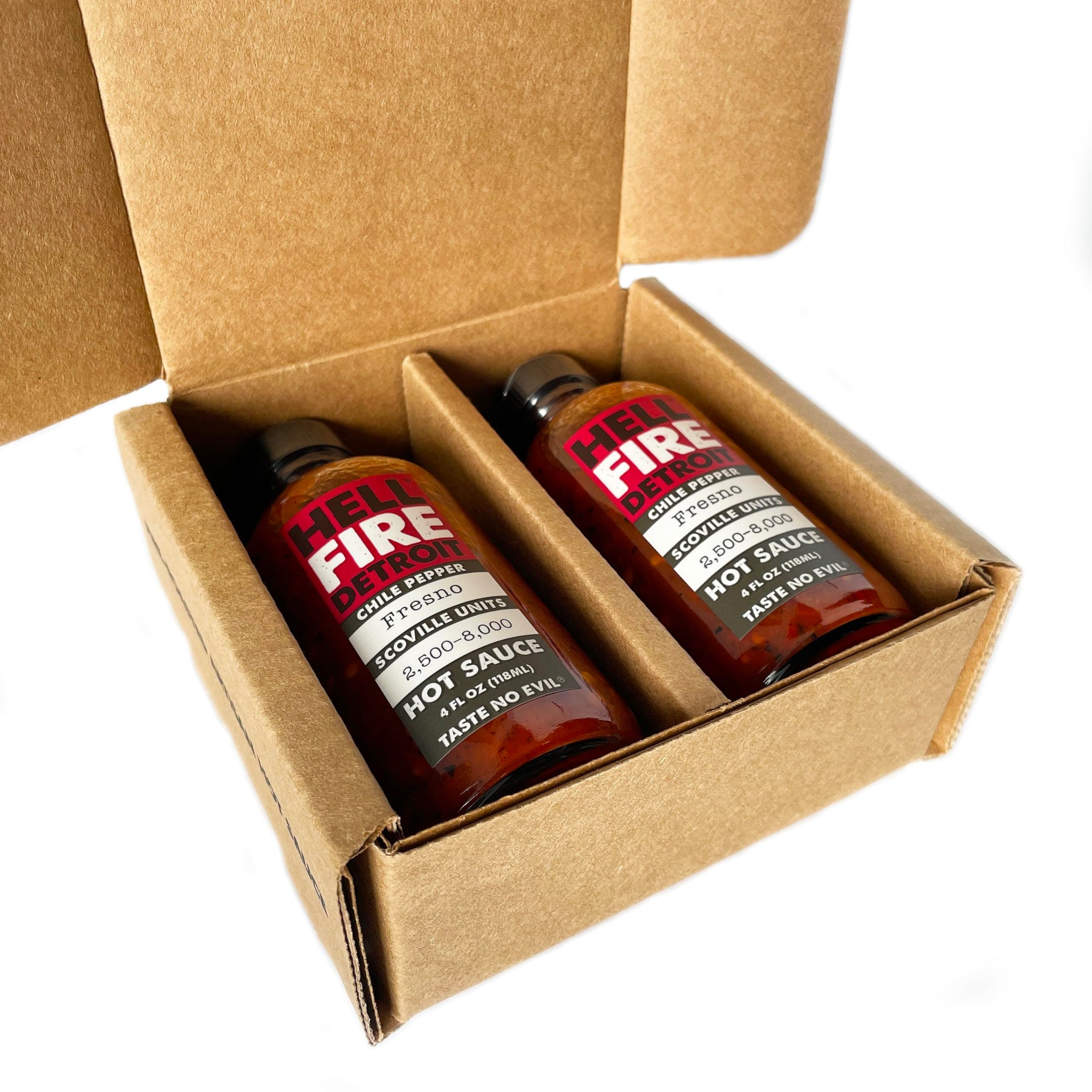 Hell Fire Detroit Fresno Hot Sauce (Medium), Crafted with Fresh, Fire-Roasted Fresno Chile Peppers, All-Natural, Vegan, Gluten-Free, Low Sodium - 4 Fl