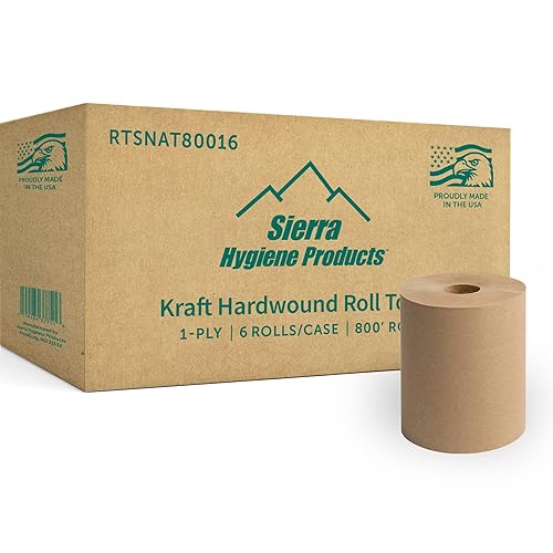 Sierra Hygiene 1-Ply Natural (Kraft) Roll Towels, 8” x 800’, Hardwound Universal Paper Towel Rolls for Commercial Restrooms, Restaurants, Schools