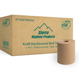 Sierra Hygiene 1-Ply Natural (Kraft) Roll Towels, 8” x 800’, Hardwound Universal Paper Towel Rolls for Commercial Restrooms, Restaurants, Schools