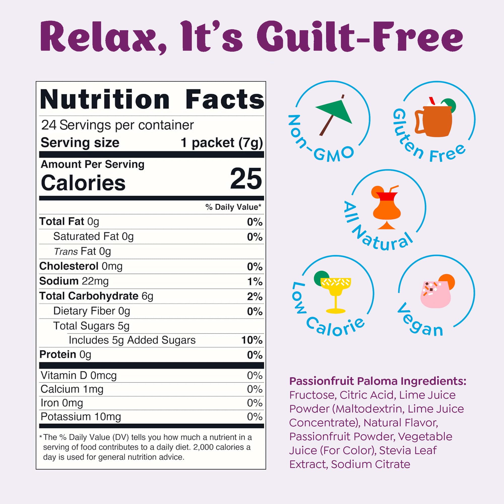 Craftmix Passionfruit Paloma Cocktail & Mocktail Drink Mixer, Skinny Mixes - Water Flavoring Packets - Made With Real Fruit - Vegan, No-Carb