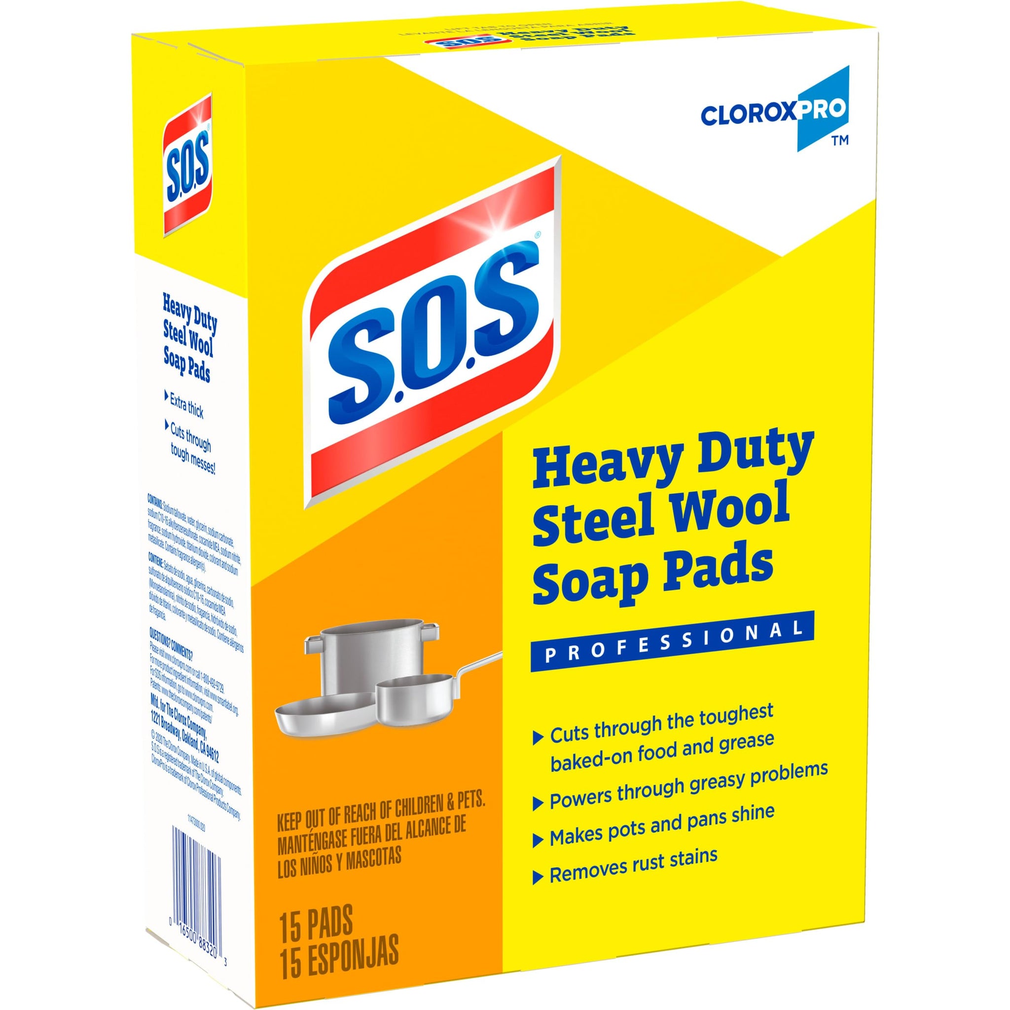 CloroxPro S.O.S Steel Wool Soap Pads, 15 Ct., Pack of 12 (Pack May Vary)