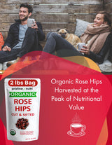 2 lb (32 oz) 100% USDA Organic Rose Hips Dried Bulk, Rosehips Cut & Sifted Shells, 95% Seedless, European All Natural, Makes 140 Cups of Vitamin C
