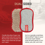 CAMPANELLI Premium Dual-Sided Dish Sponge | Chenille Microfiber & DiamondFiber Scrubber, Washable Reusable Sponges for Dishes Pots & Pans, Ergonomic