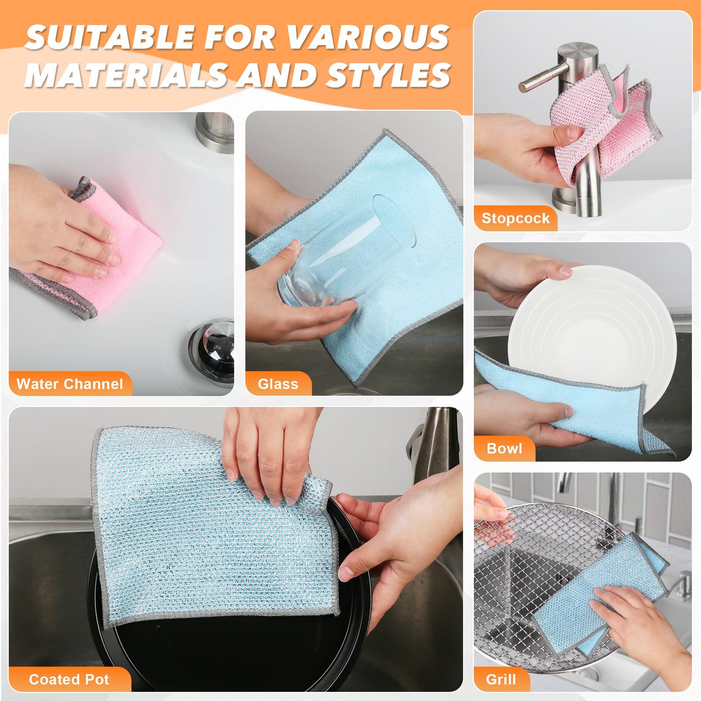 WYDZKJ 12Pack Upgrade Multipurpose Wire Dishwashing Rags, Dual-Side Non Scratch Wire Dishcloth, for Wet and Dry Use, Reusable Metal Scrubbing