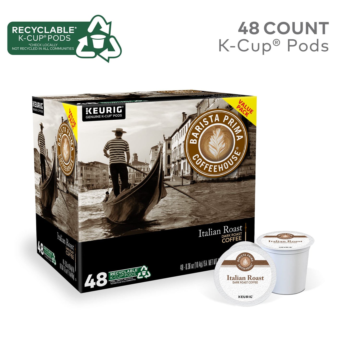 Barista Prima Coffeehouse Italian Roast, Keurig Single Serve K-Cup Pods, Dark Roast Coffee, 48 Count