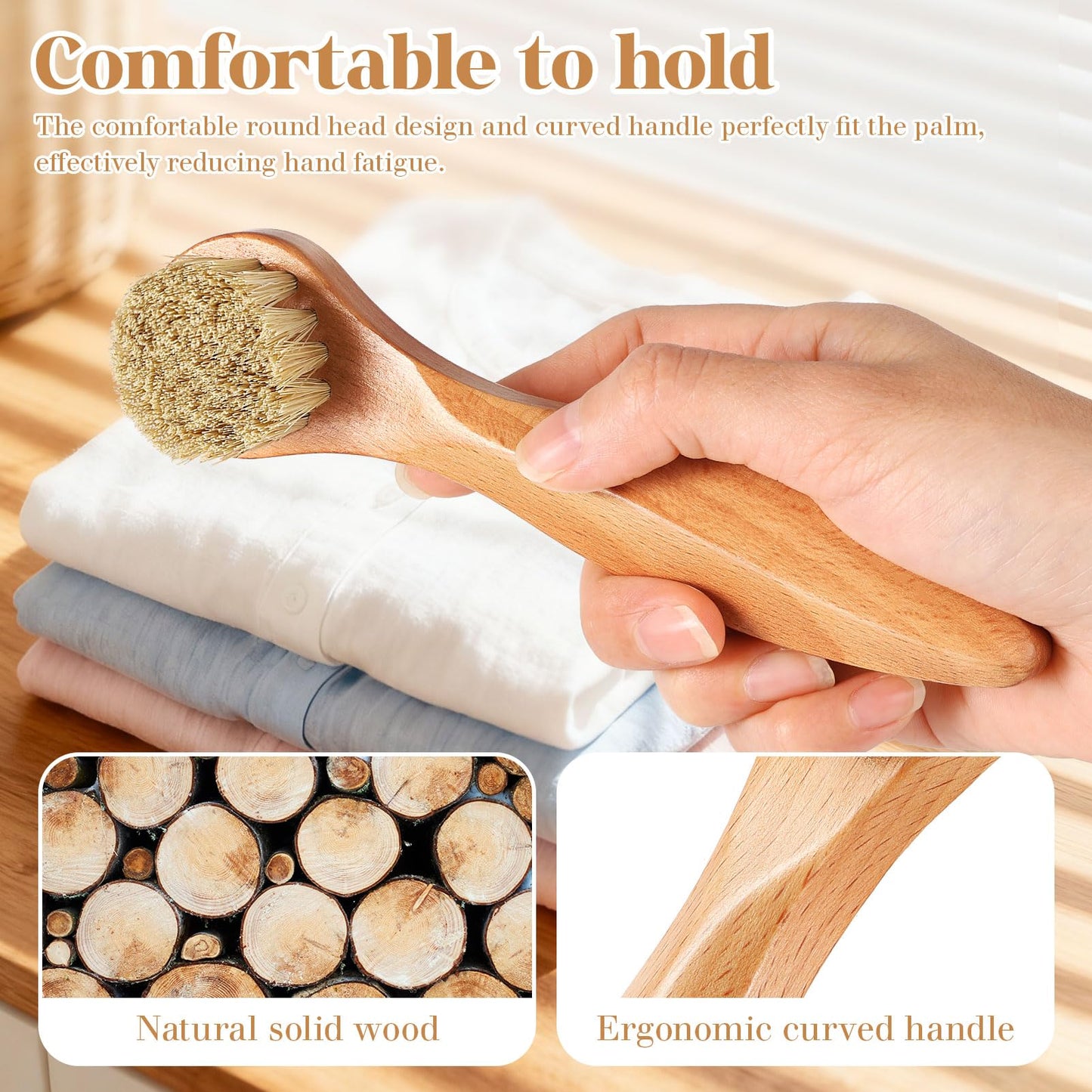 3 Pcs Wooden Laundry Stain Brush Stain Remover Dauber Brushes with Round Head Boar Bristle Small Stain Brush for Clothes for Scrubbing Stains from