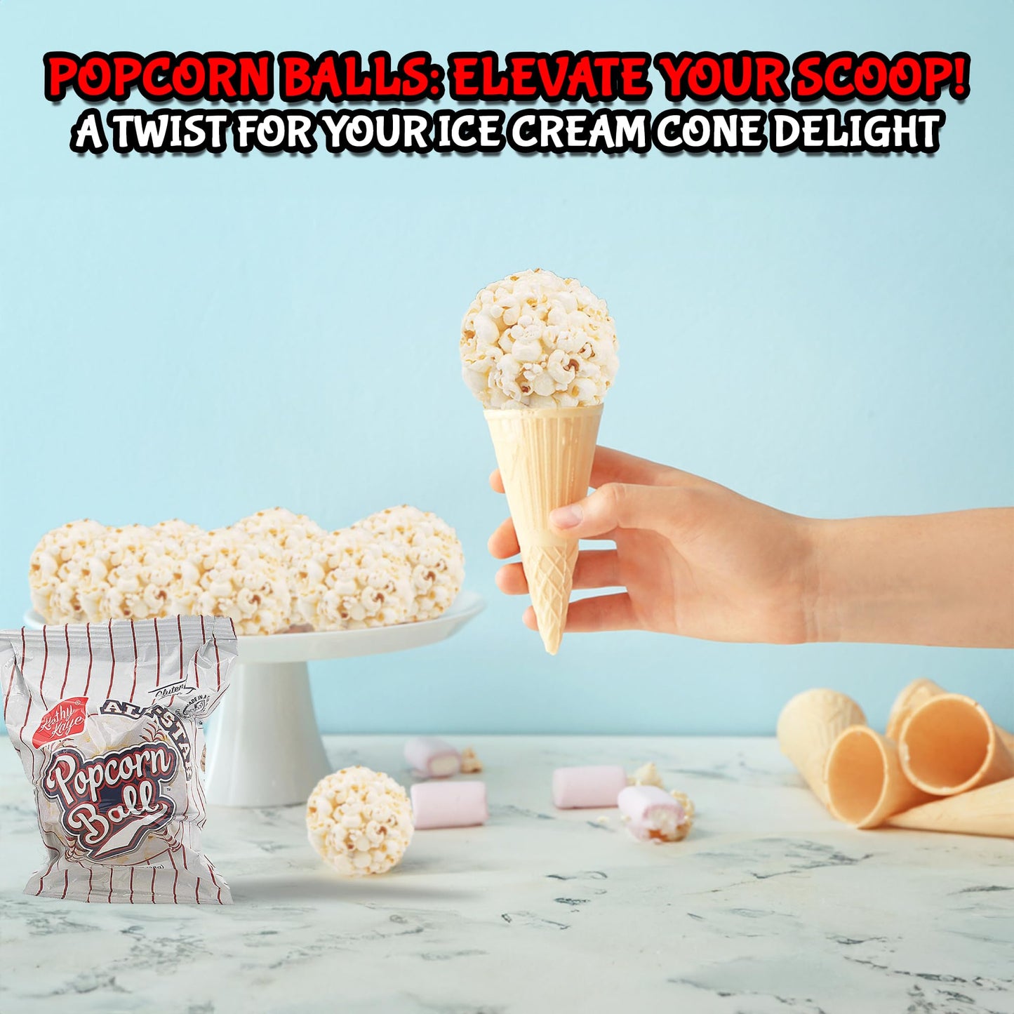 Fun Express Popcorn Balls Individually Wrapped Holiday Snacks - Christmas Popcorn Bulk Pack of 18 | Sweet & Salty Gluten Free Treats for Movie Night