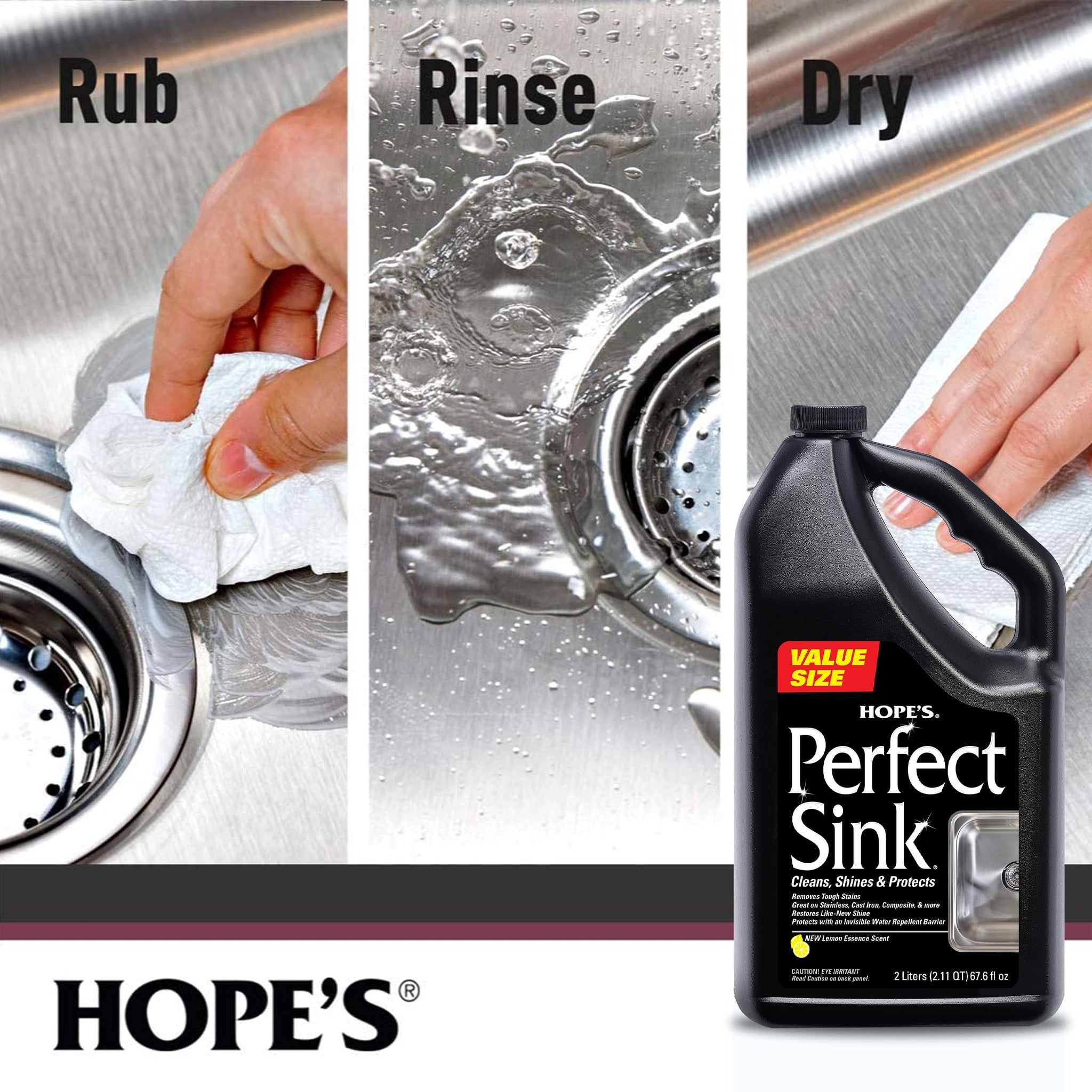 HOPE'S Perfect Sink Cleaner and Polish, Restorative, Water-Repellant, Removes Stains, Ideal for Brushed Stainless Steel, Cast Iron, Porcelain, Corian