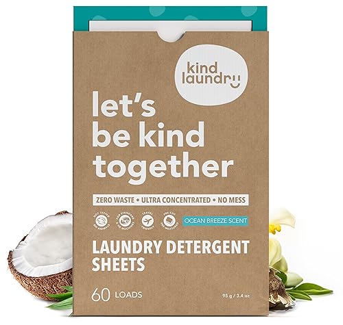 Kind Laundry Detergent Sheets - 60 Loads Ocean Breeze, EWG Verified, No Residue After Wash, Eco Plastic-Free Liquidless Laundry Soap, Non-Toxic