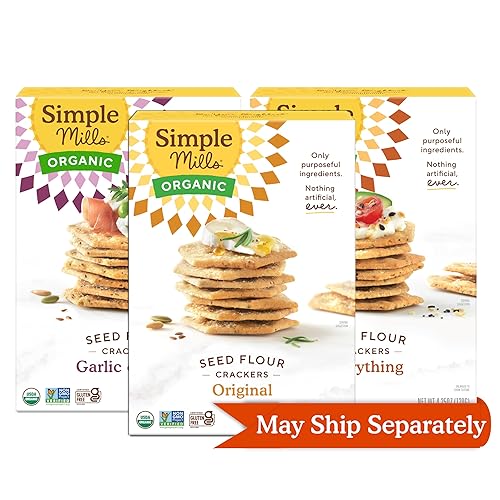 Simple Mills Organic Seed Crackers Variety Pack (Original, Everything, Garlic & Herb) - Gluten Free, Vegan, Healthy Snacks, Paleo Friendly, 4.25 Ounce