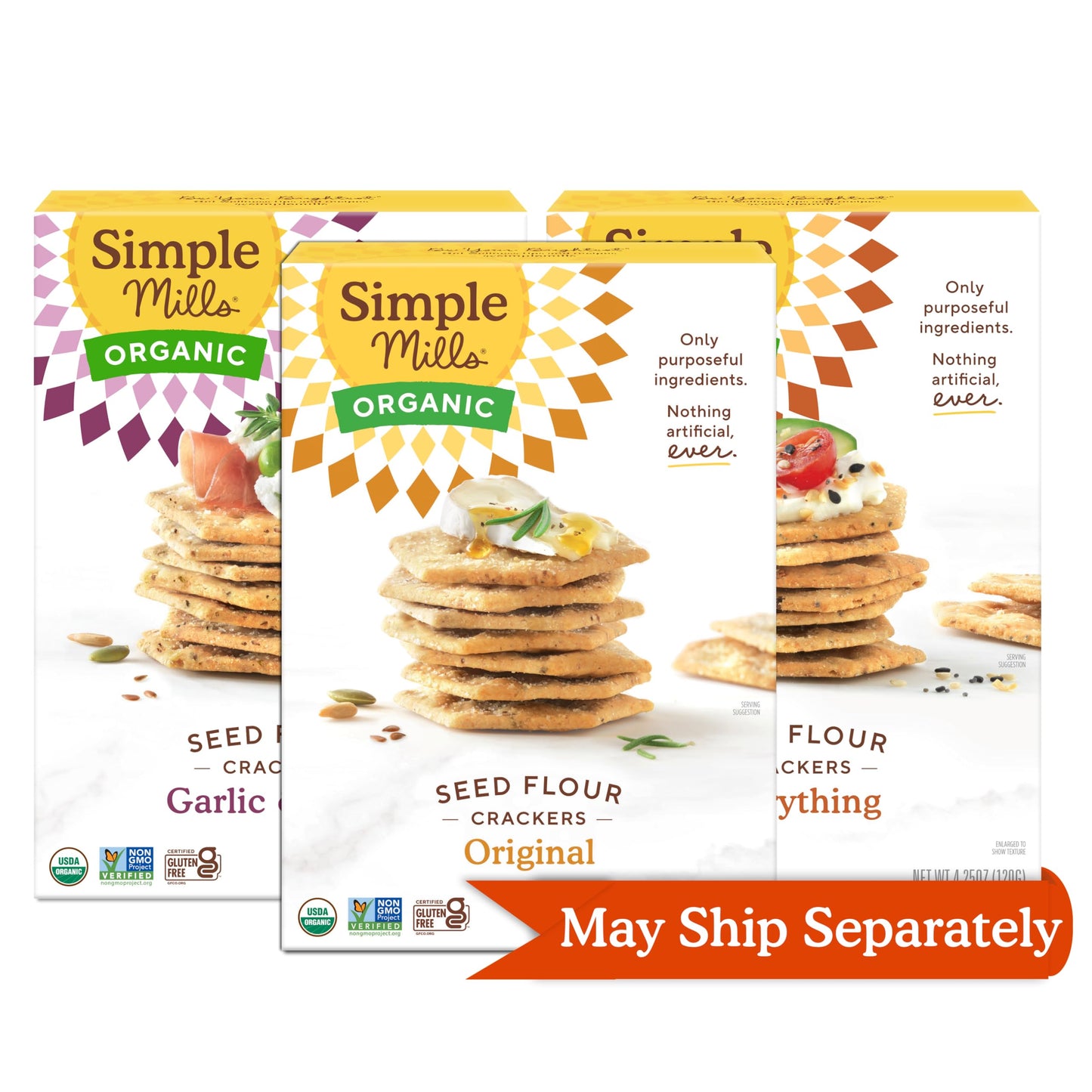Simple Mills Organic Seed Crackers Variety Pack (Original, Everything, Garlic & Herb) - Gluten Free, Vegan, Healthy Snacks, Paleo Friendly, 4.25 Ounce