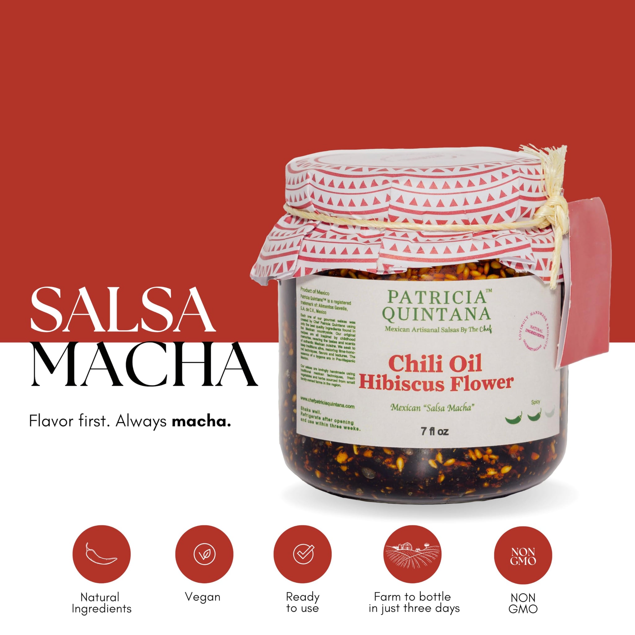 Patricia Quintana | Authentic Mexican Salsa Macha - Gourmet taste | Chili oil and Hibiscus | Handmade 100% Organic Ingredientes | Perfect Topping