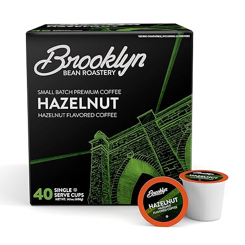Brooklyn Beans Hazelnut Gourmet Coffee Pods - Compatible with Keurig K Cup Brewers Including 2.0 Machines, 40 Count, Rich and Nutty Hazelnut Flavored