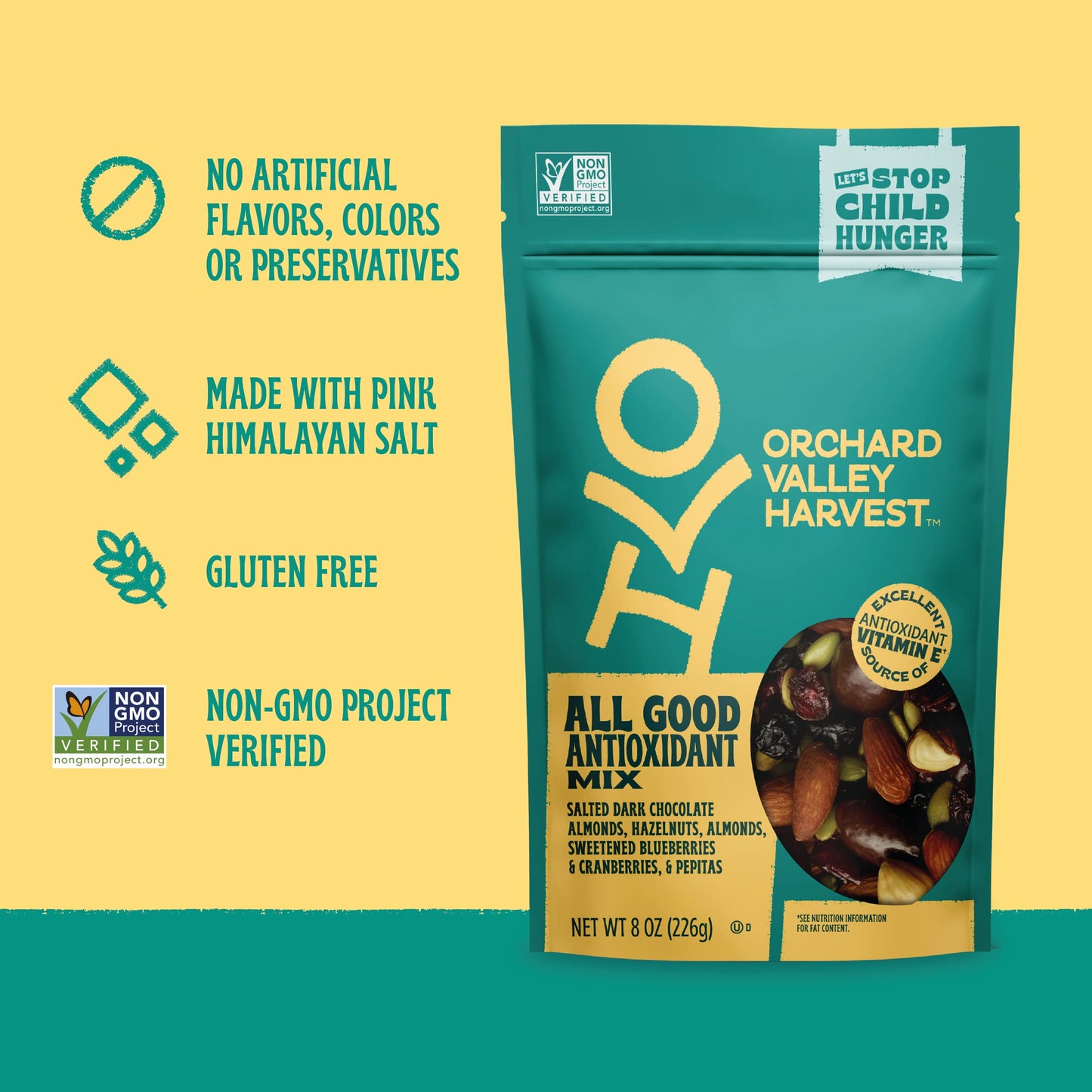Orchard Valley Harvest Antioxidant Mix, 1 Ounce Bags (Pack of 8), Almonds, Cranberries, Blueberries, Cashews, and Pepitas, Non-GMO, No Artificial