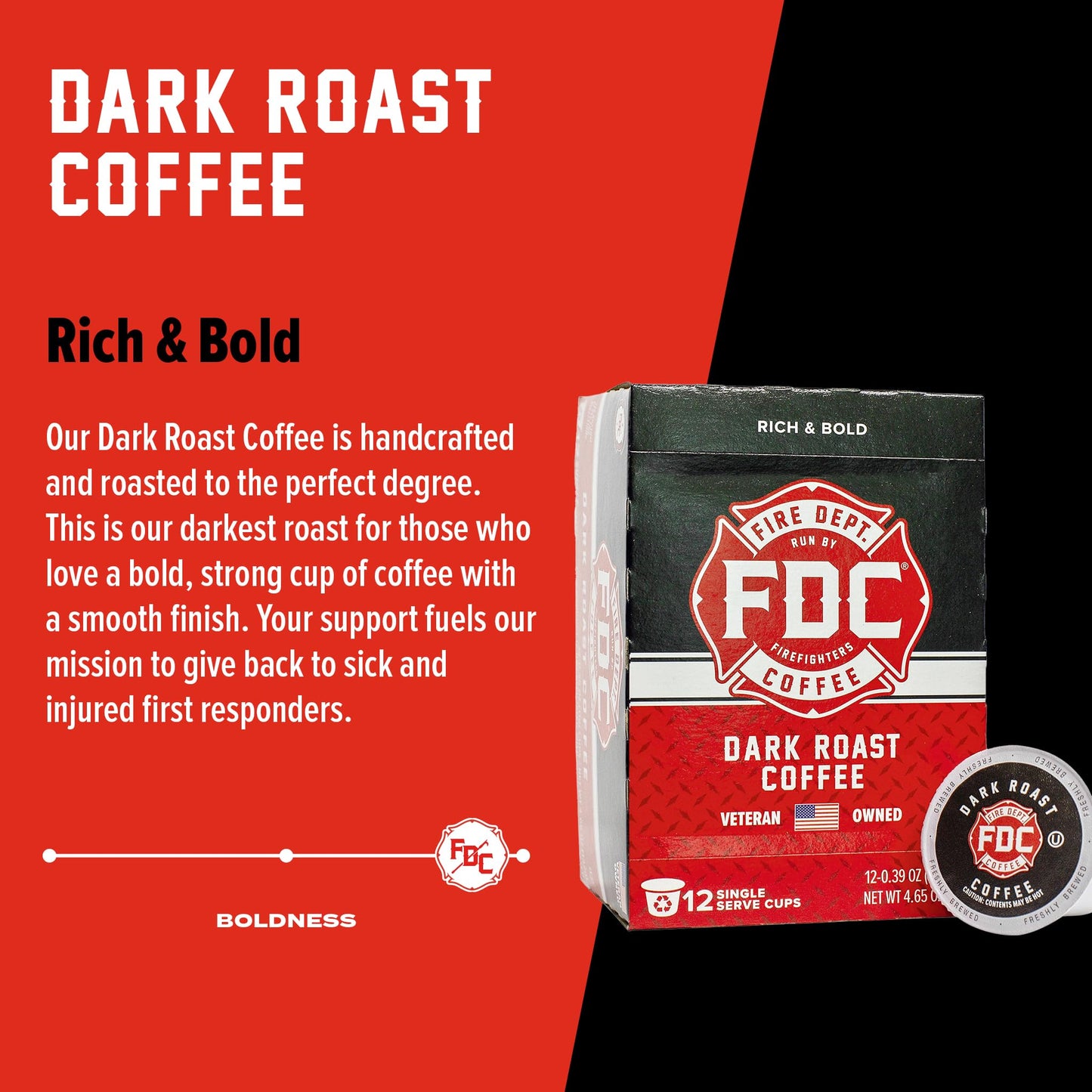 Fire Department Coffee - Gives Back to Firefighters - Dark Roast Coffee Pods - Bold & Strong - Roasted in the USA - Premium K Cups - Veteran Owned