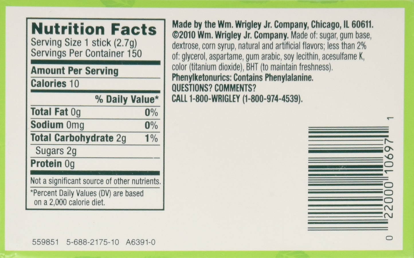 Wrigley - Doublemint, Slim, 15 stick pack, 10 count