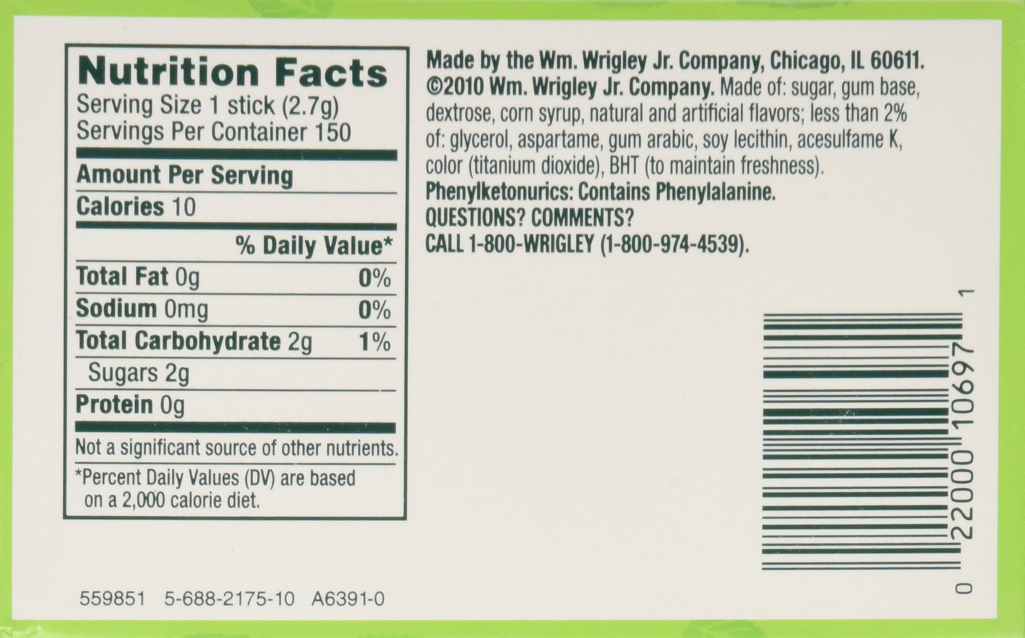 Wrigley - Doublemint, Slim, 15 stick pack, 10 count