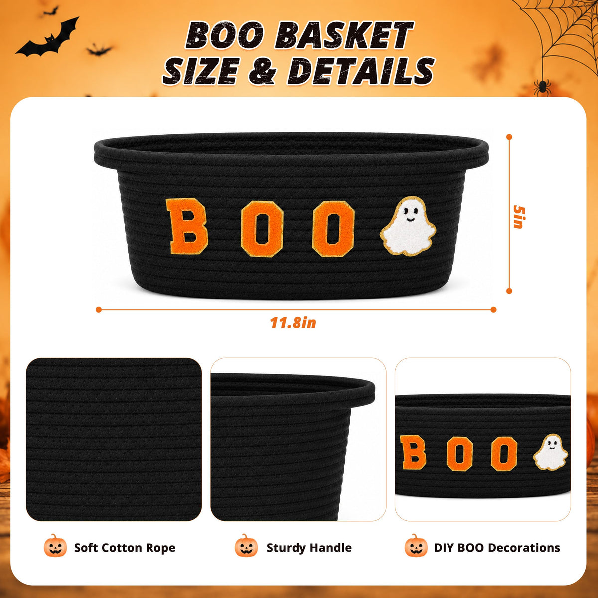MELLBAY Halloween Boo Gift Basket, Black Boo Trick or Treat Buckets
