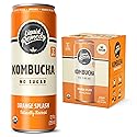 Liquid Remedy Kombucha Sugar Free Organic Drink, Low Calorie, Probiotic Like Tea for Gut Health - Orange Splash - 12 Fl Oz Can, 4-Pack