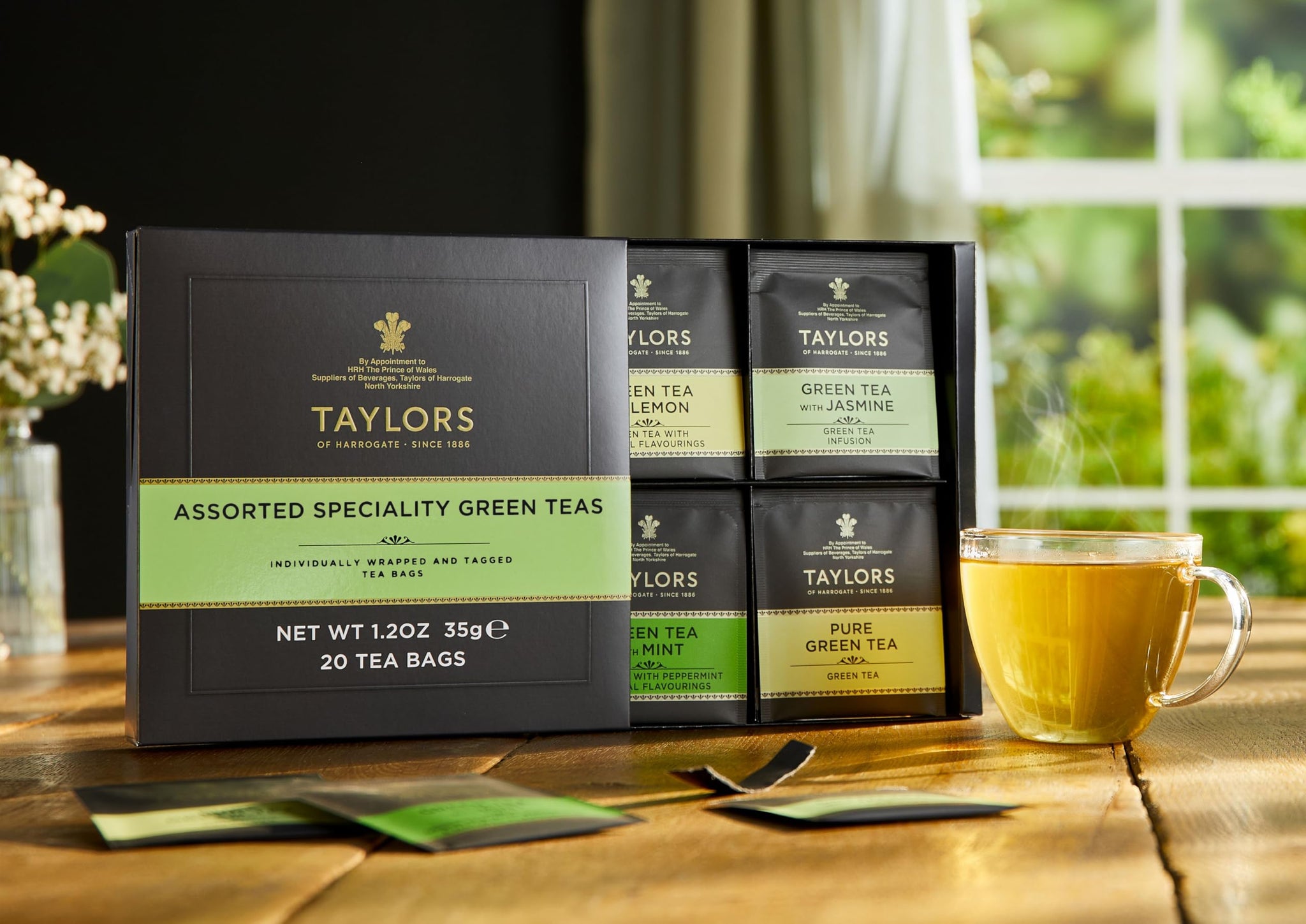 Taylors of Harrogate Assorted Specialty Green Teas Sampler, Variety Gift Box, Individually Wrapped Bags, 20 Count (Pack of 1), Jasmine, Mint, Lemon