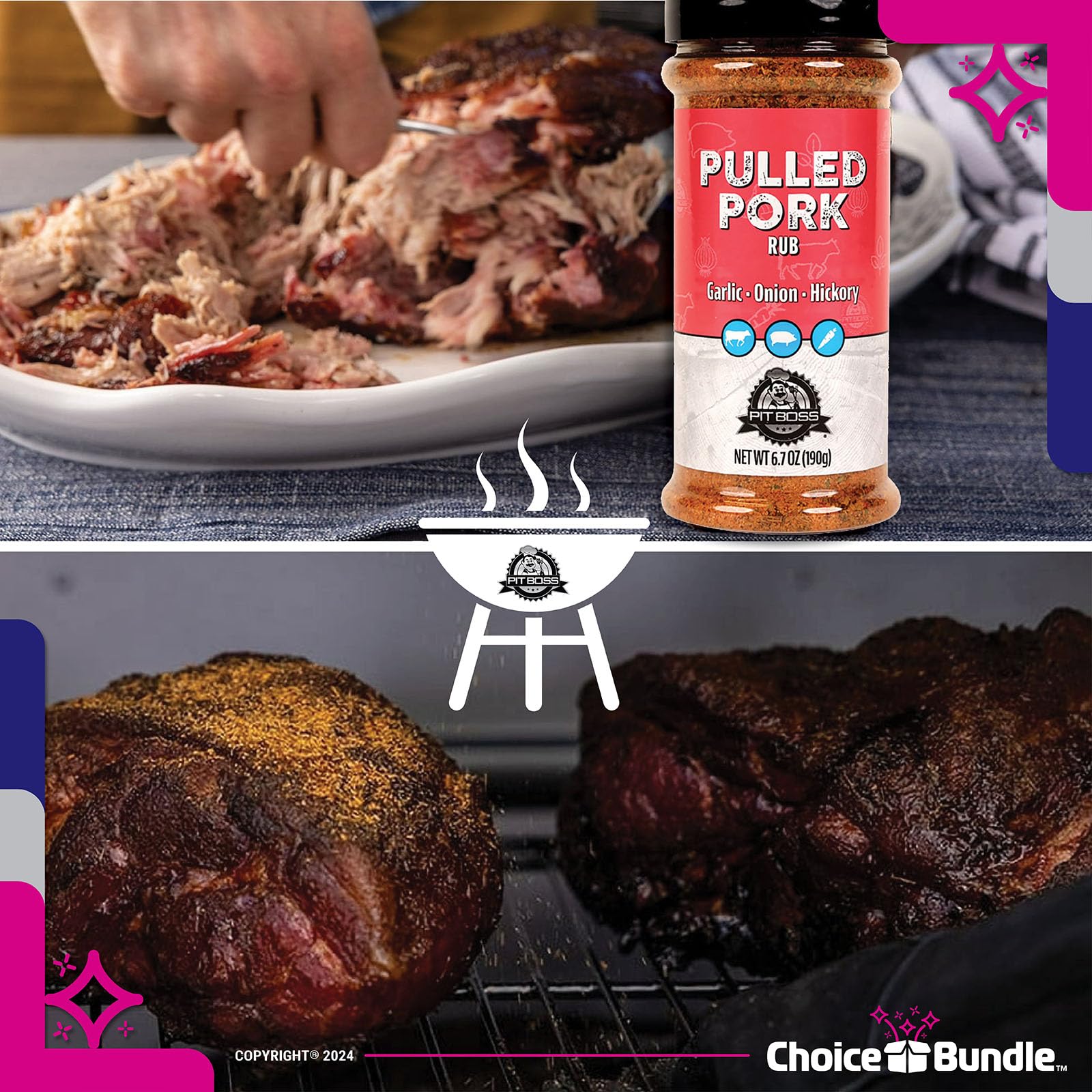 Pit Boss Pulled Pork Premium BBQ Barbecue Mixed Seasoning Spice & Rub 3 pk Choice Bundle (20.1 oz) + Guide & Keychain Bottle Opener (5 Items)!