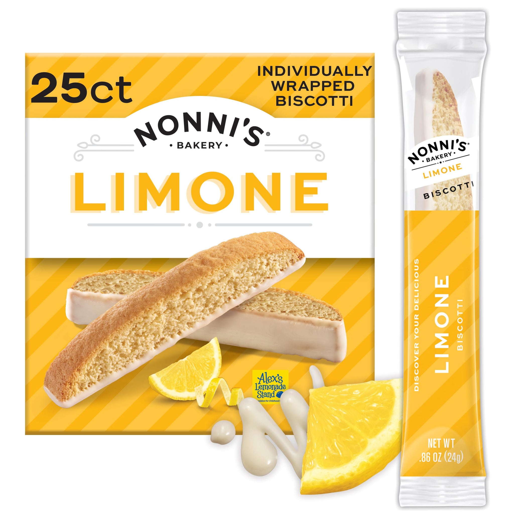 Nonni's Limone Biscotti Italian Cookies Tub - Individually Wrapped - Italian Biscotti - Lemon Cookies Perfect for Tea - Kosher - 1 lb 5.5oz (610g)
