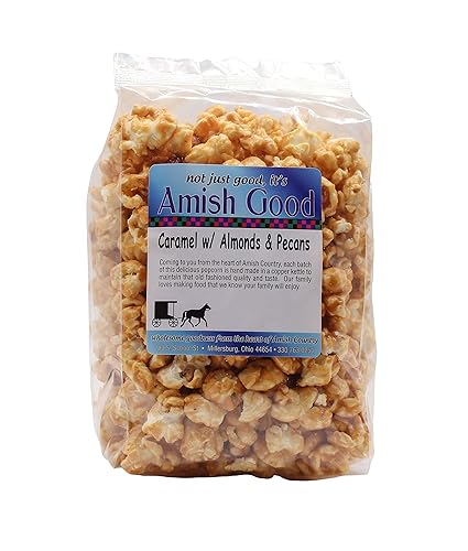 Amish Good Premium Caramel Popcorn with Almond and Pecans * Real Butter and Coconut Oil in 12 Ounce Bag