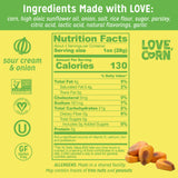 LOVE CORN Sour Cream & Onion - Crunchy Roasted Corn Snack, Gluten Free, Non-GMO, Zero Sugar, Vegan, Plant Based - Alternative to Chips, Nuts