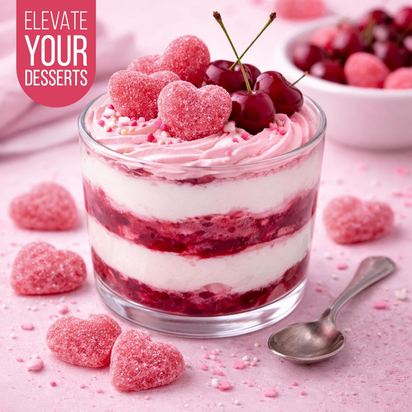 Cherry Jelly Hearts | 18 Ounce Jar | Dye Free Candy | Sour Candy Hearts for Dessert Topping, Gifting, and Holiday Buffets | Classic Soft Cherry