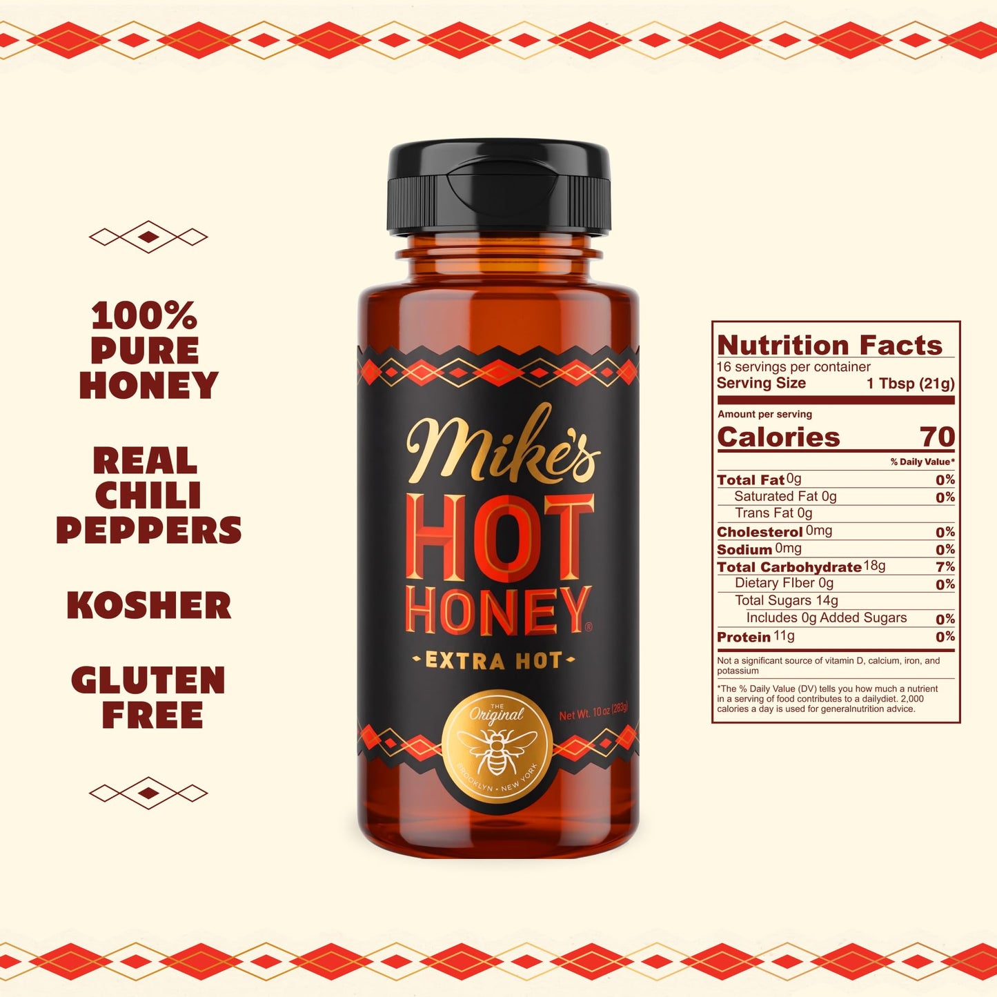 Mike's Hot Honey, Extra Hot, America's #1 Brand of Hot Honey, Spicy Honey Infused with Chili Peppers, Sweet Heat, Perfect for Hot Sauce Lovers (10oz