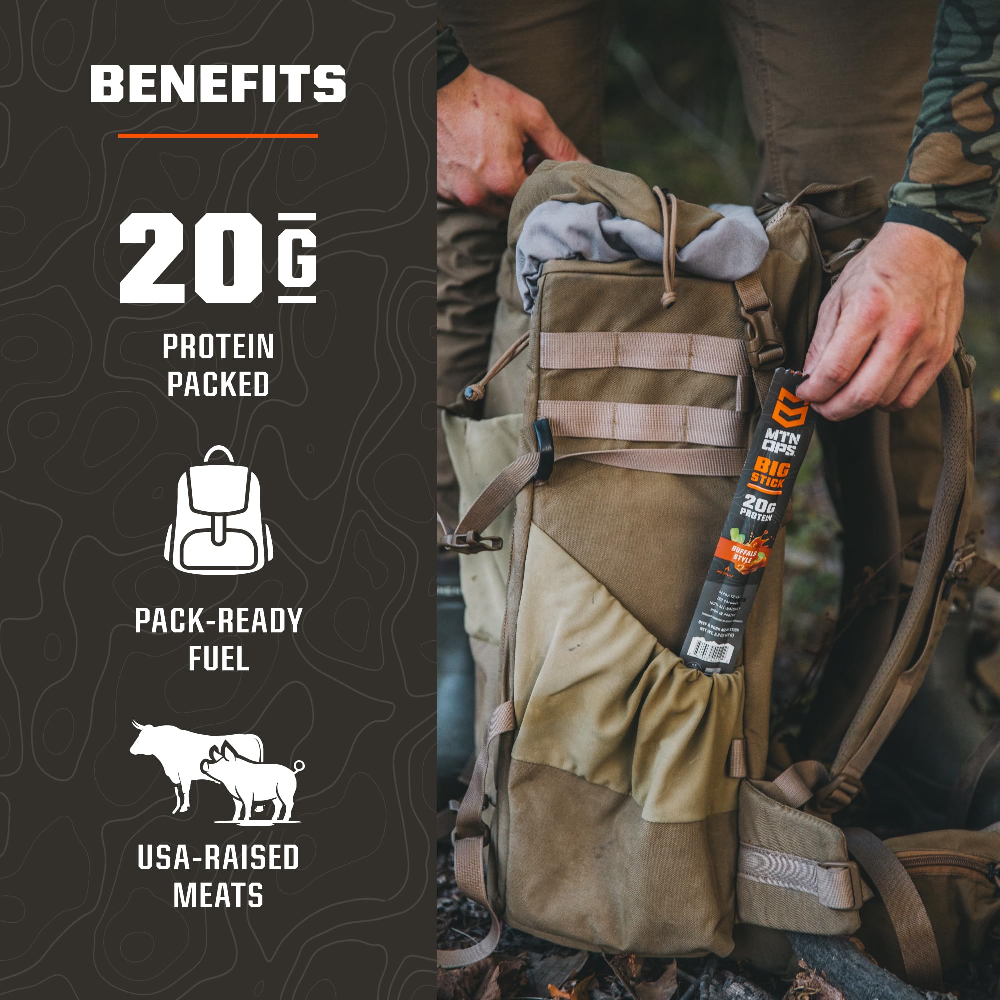 MTN OPS Big Stick High Protein Meat Sticks - 20g Protein, 10% Collagen - Jalapeño Pepper Jack Flavor - Individually Wrapped Beef Snacks - 10 Count