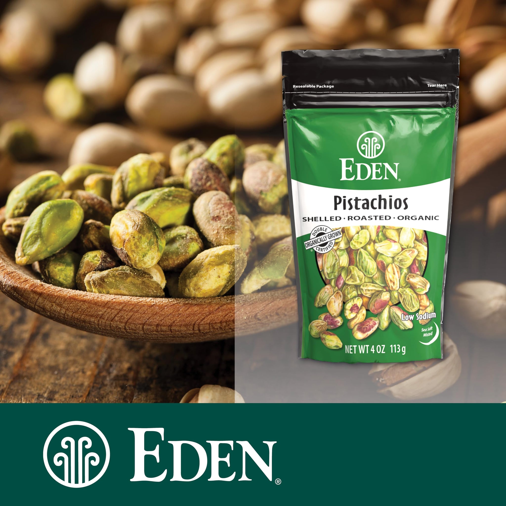 Eden Organic Pistachios, Shelled, Roasted, and Misted with Sea Salt, California Grown, 4 oz
