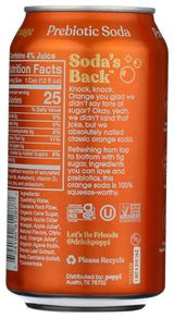 Poppi Sparkling Prebiotic Soda Beverage with Apple Cider Vinegar, Seltzer Water and Fruit Juice, Orange Flavor, 12 Fl Oz, 1 Count, Packaging May Vary