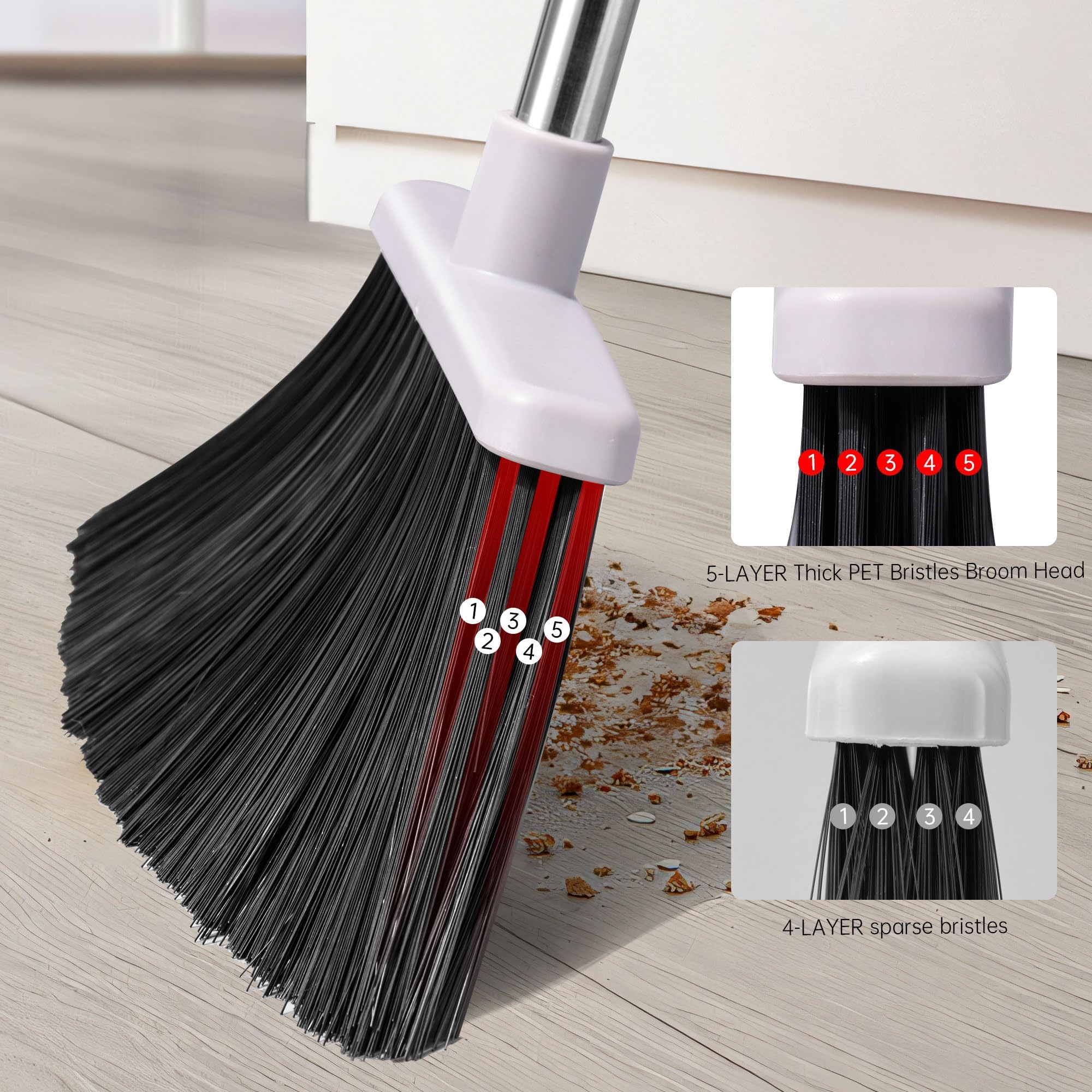 OPTTIDI Broom with Dustpan Combo Set, Hand Broom and Dustpan Set for Sweeping Indoor Angle Broom for Home Office Kitchen Lobby Floor Pet Hair