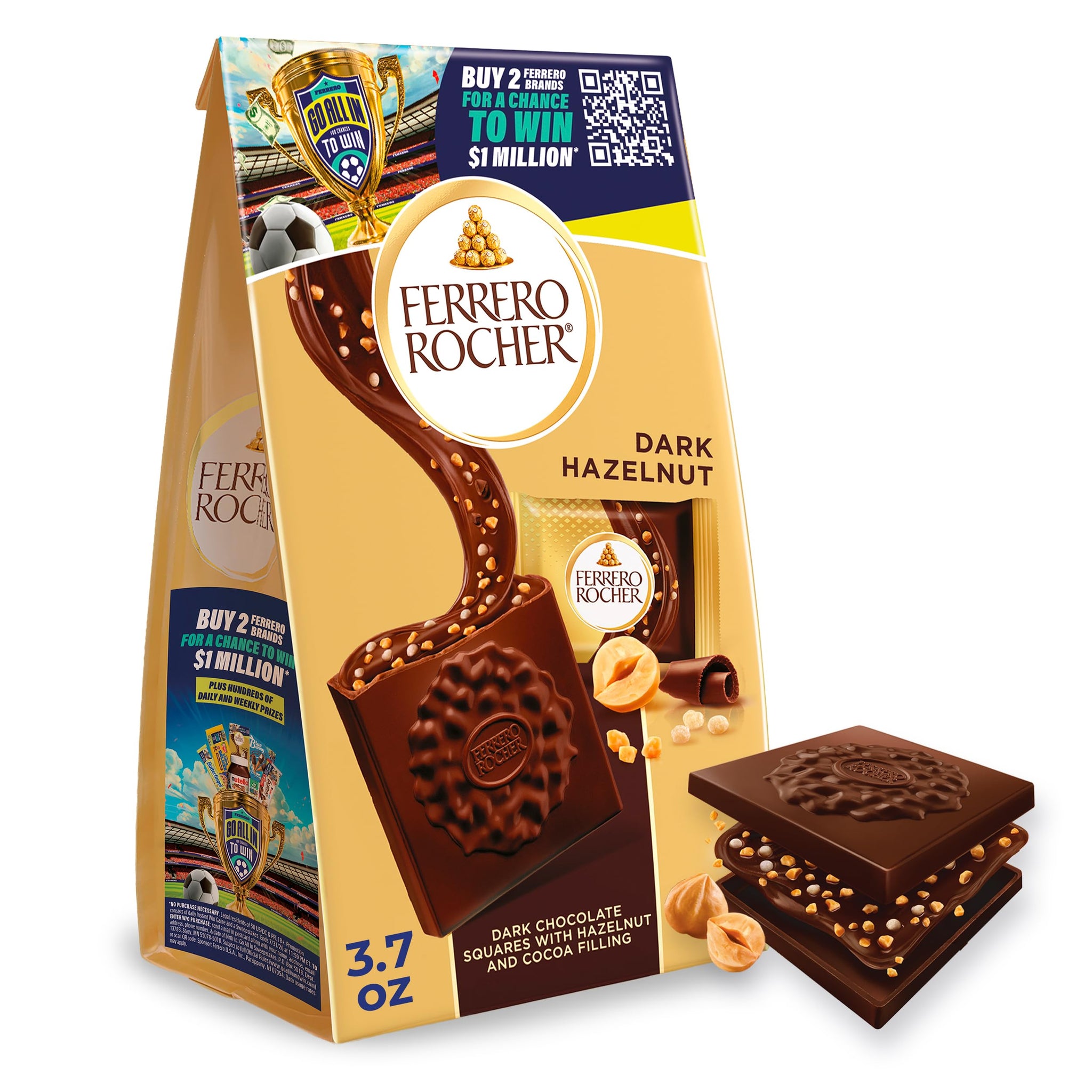 Ferrero Rocher Premium Dark Hazelnut chocolate squares, Individually Wrapped Chocolates, Great for Sharing or Gifting, 3.7 oz