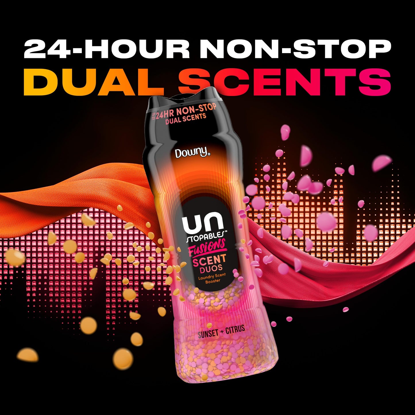 Downy Unstopables Fusions Scent Duos Laundry Scent Booster Beads, Sunset and Citrus Scent, 21.1 OZ, 24hr non-stop freshness with 2 in 1 dual scent