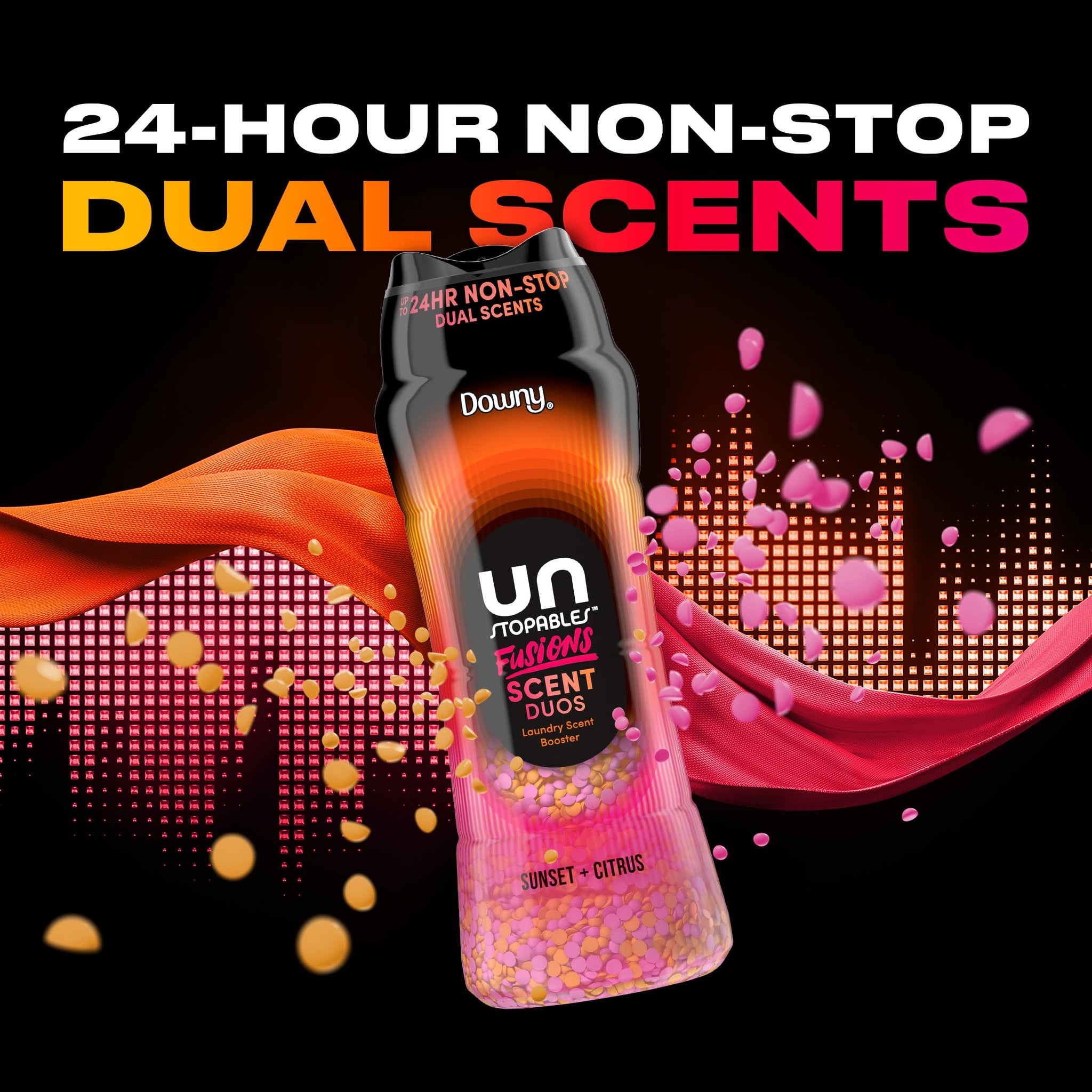 Downy Unstopables Fusions Scent Duos Laundry Scent Booster Beads, Sunset and Citrus Scent, 21.1 OZ, 24hr non-stop freshness with 2 in 1 dual scent