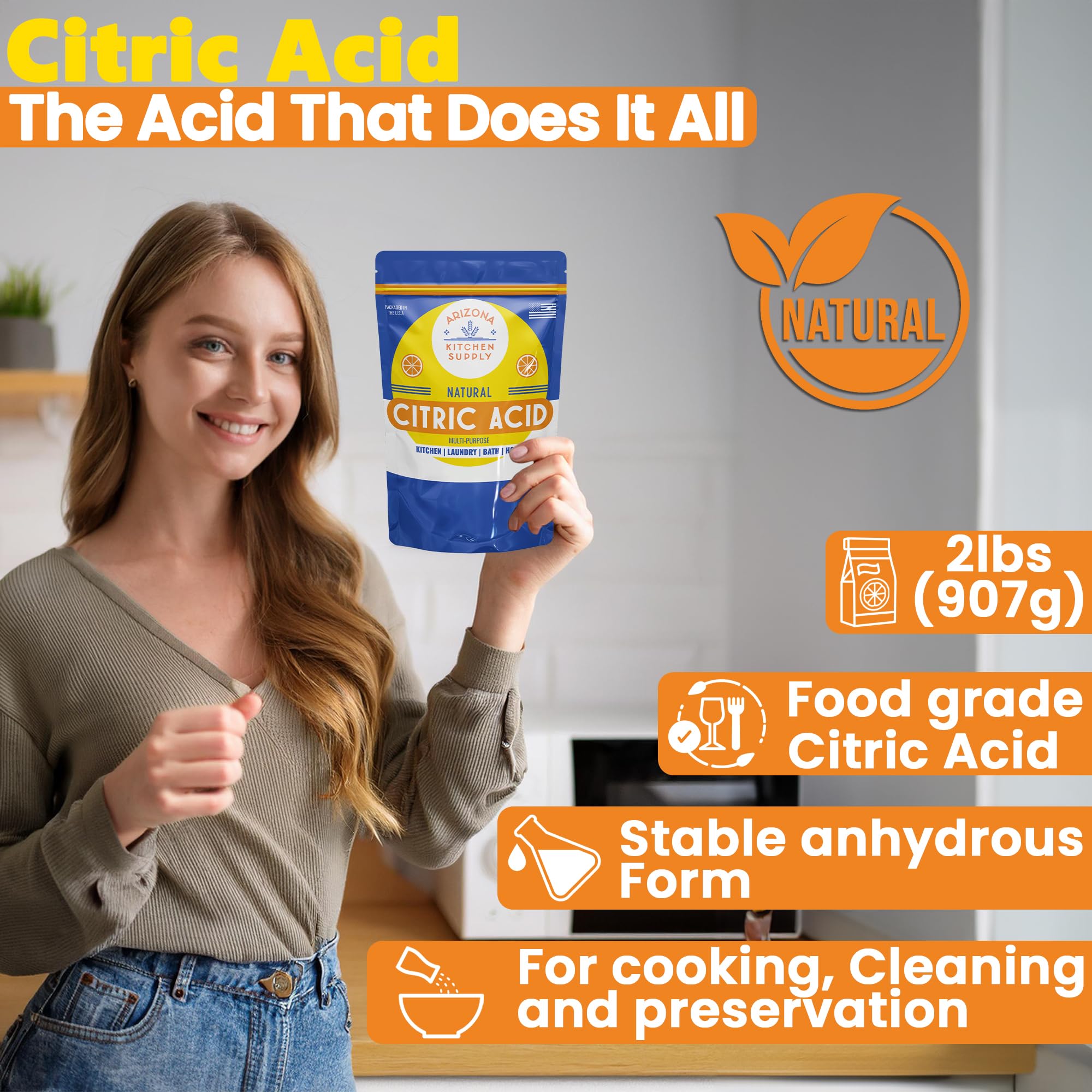 Pure Food Grade Citric Acid - 8 oz (227 g) of Premium, Multi-Use Powder for Cooking, Canning, Cleaning & More - Non-GMO, Kosher, Food-Safe - Boosts