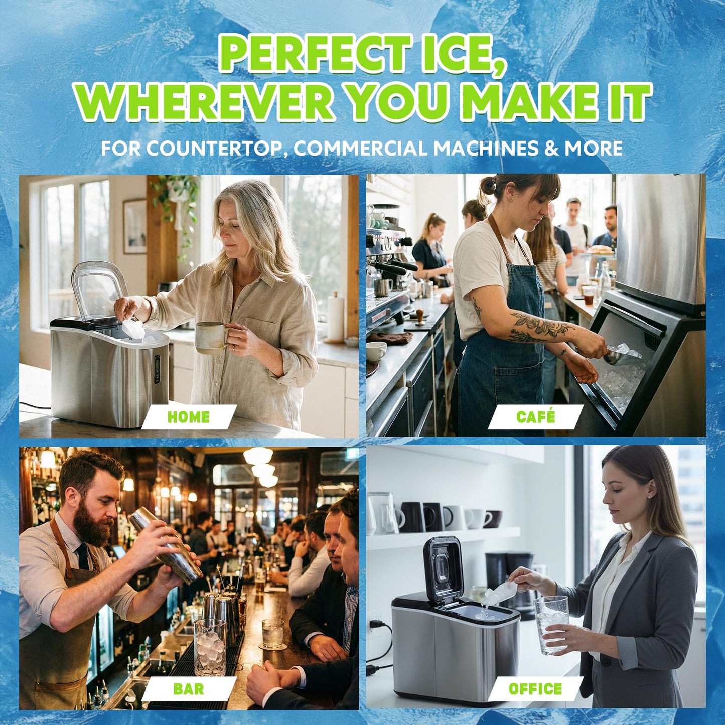 blue fresh Ice Machine Cleaner Tablets for Hard Water - 28 Pack Nickel Safe Scale Removal for Countertop Portable Commercial Nugget Ice Makers