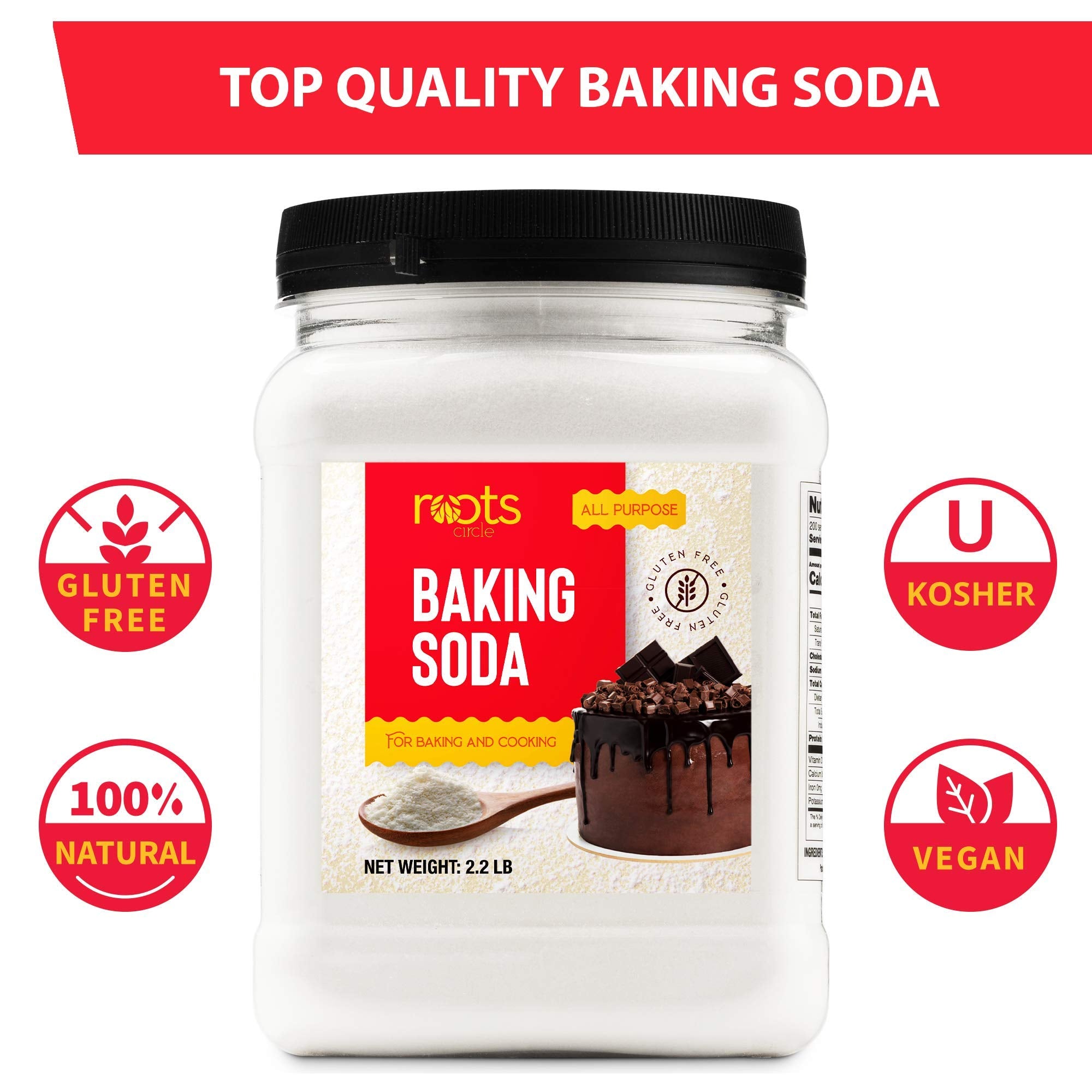 Roots Circle Baking Soda Bulk | 1 x 35.2oz Large Airtight Container | Pure Sodium Bicarbonate for Cooking, Baking, Cleaning, Laundry, Deodorizing