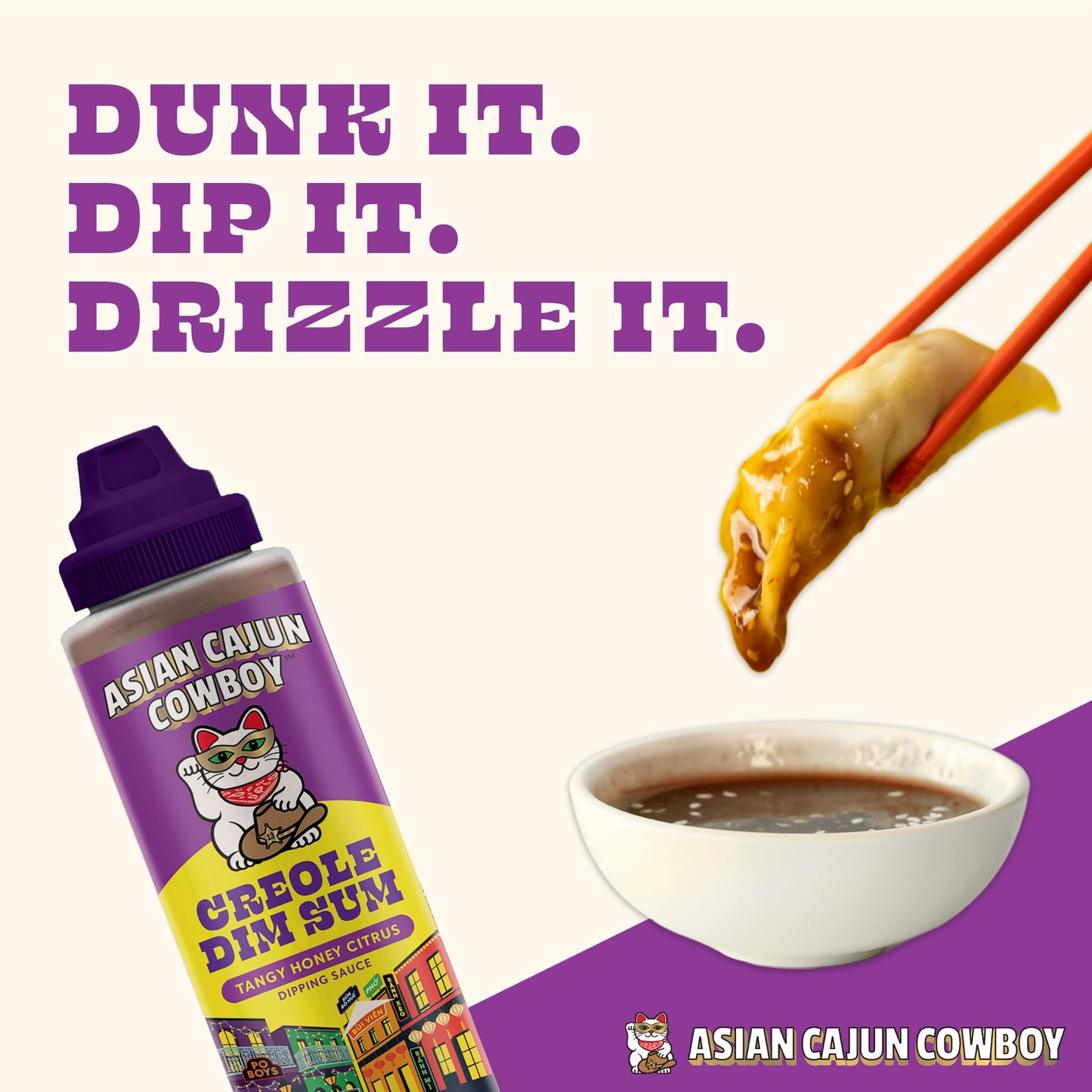 Asian Cajun Cowboy Creole Dim Sum Dipping Sauce, Tangy Honey Citrus, 10 Oz - 2 Pack