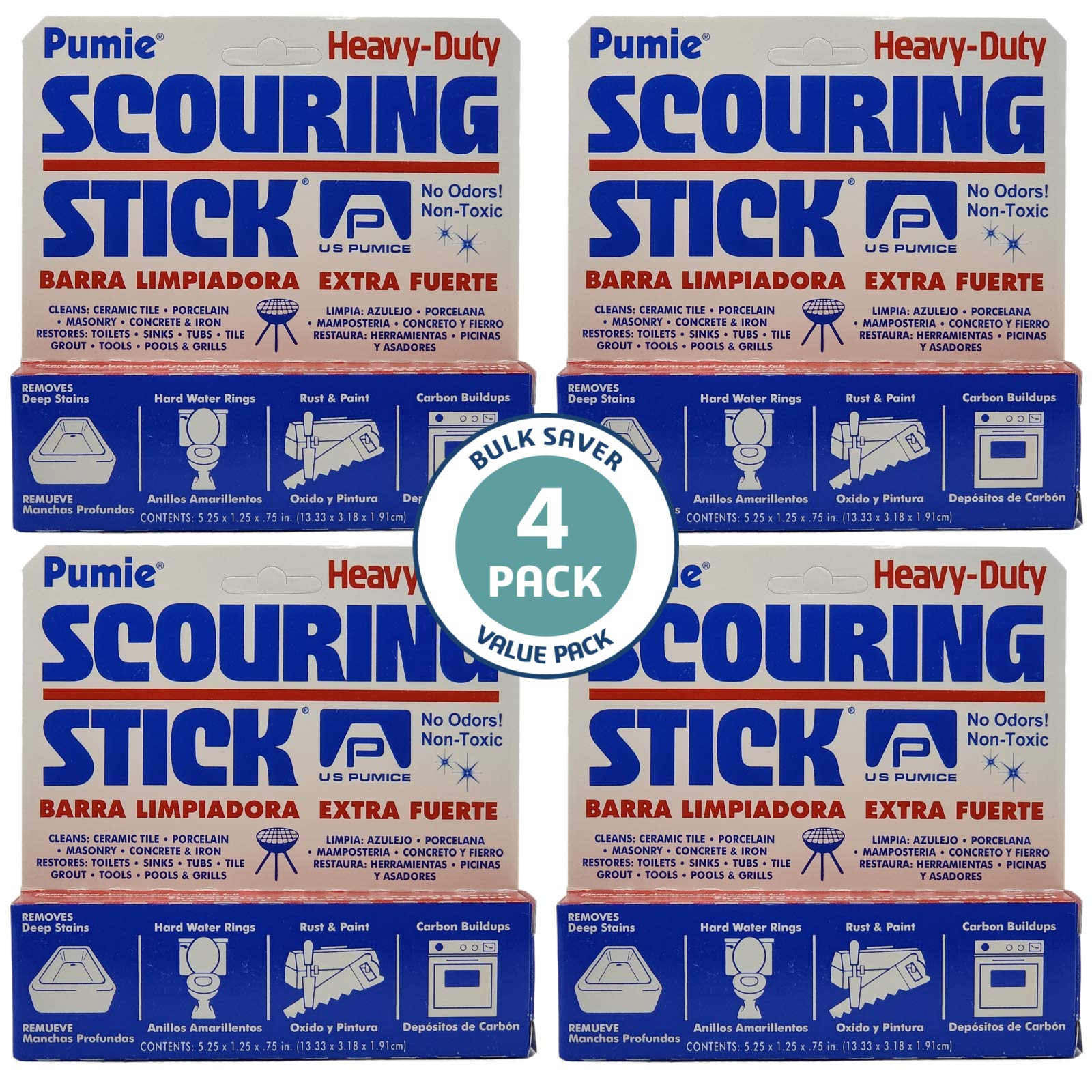 PUMIE Scouring Stick for Toilet (4-Pack) - Heavy Duty Cleaning Pumice Stone for Hard Water Rings, Rust & Stains - Non-Toxic & Chemical-Free - Natural