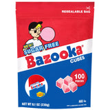 Bazooka Bubble Gum Sugar-Free Chewing Gum Cubes, Bulk in Resealable Bag, 100 Ct in Original Pink Flavor w/Bazooka Joe Comics, Baseball Party Favors