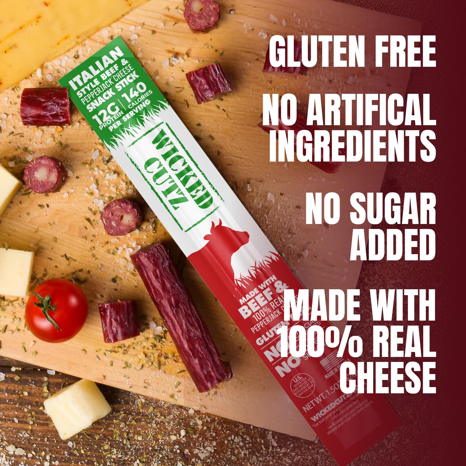 Italian Beef & Cheese Sticks, 12g Protein Per Beef Stick, Tender & Juicy Meat Stick with Real Pepper Jack Cheese, USA Made High Protein Meat Sticks