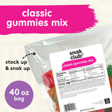 Snak Club Mixed Classic Gummies, Bulk Candy Mix with Gummy Bears, Sour Worms, Cherry Slices, Soft and Chewy Assorted Fruit Gummies, 40 oz Bag