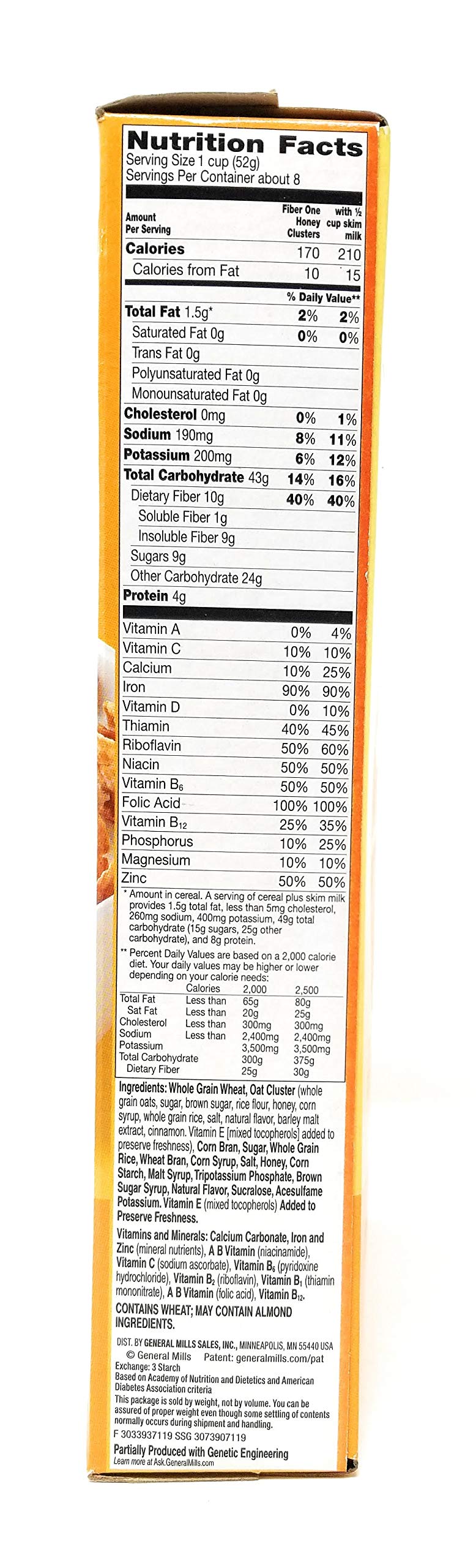 Fiber One Honey Clusters Lightly Sweetened Flakes 14.25 Oz. Pack Of 3.